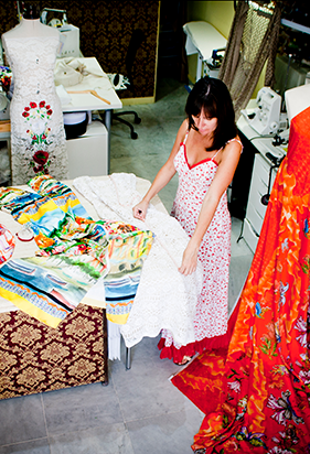 Photo of Anya sewing